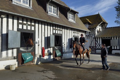 France, Calvados (14), Pays d'Auge, Deauville, Hippodrome de Deauville-La Touques, les écuries