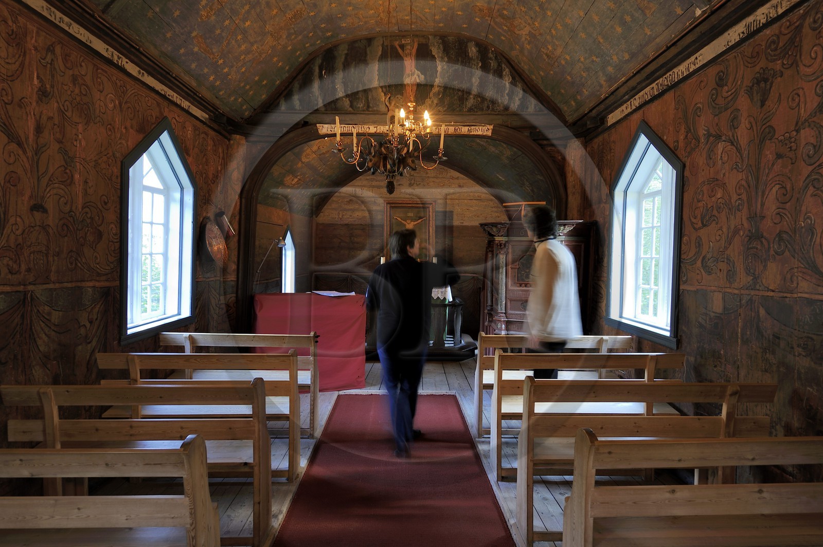 Norvège, Laerdal, Undredal sur le fjord d'Aurland, église en bois debout (stavkirke) de 1147
