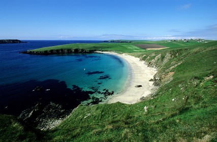 Royaume-Uni, Ecosse, les Shetland, Sud du Mainland, côte ouest, plage de sable blanc