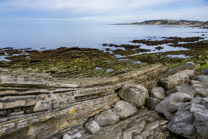 France, Pyrénées-Atlantiques (64), la côte du Pays-Basque, Guéthary, la cote rocheuse, roche de flysch