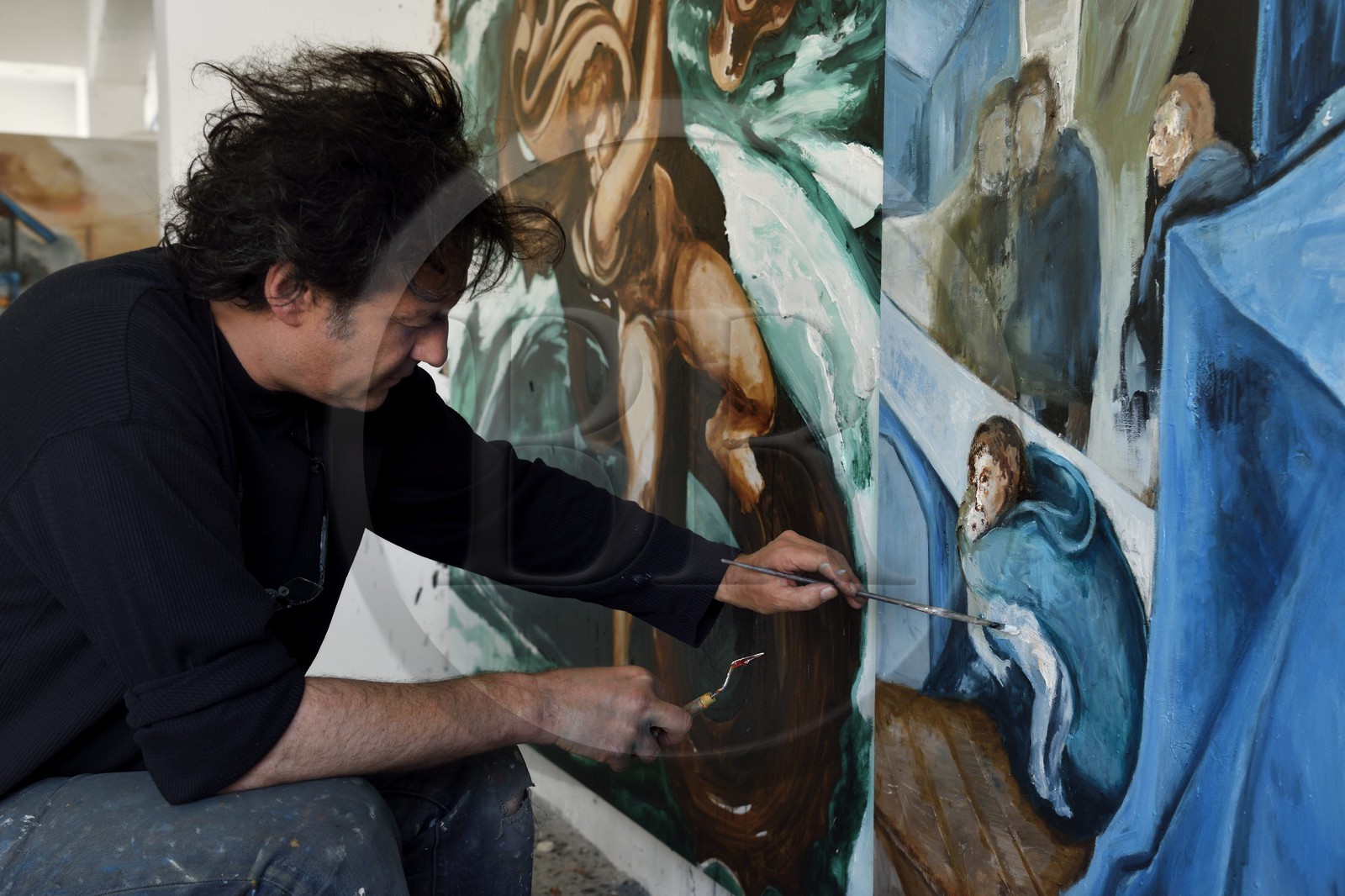 France, Val-de-Marne (94), Yvry-sur-Seine, Atelier de Fred Kleinberg, travail pour l'exposition Odyssée
