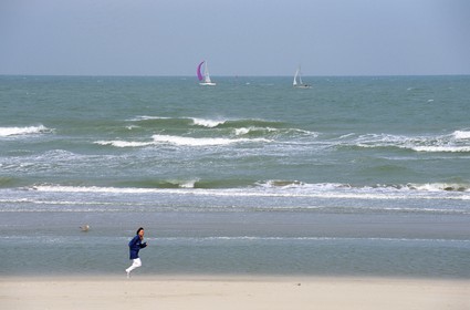 France, Nord (59), Bray-Dunes, réserve naturelle du Westhoek, plage à la frontière franco-belge