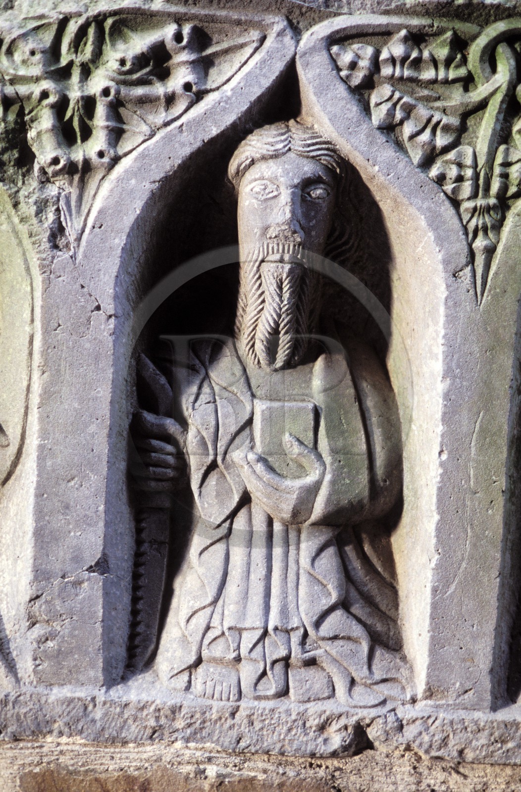 Irlande, comté de Kilkenny, bas relief sur une tombe de l'abbaye de Jerpoint