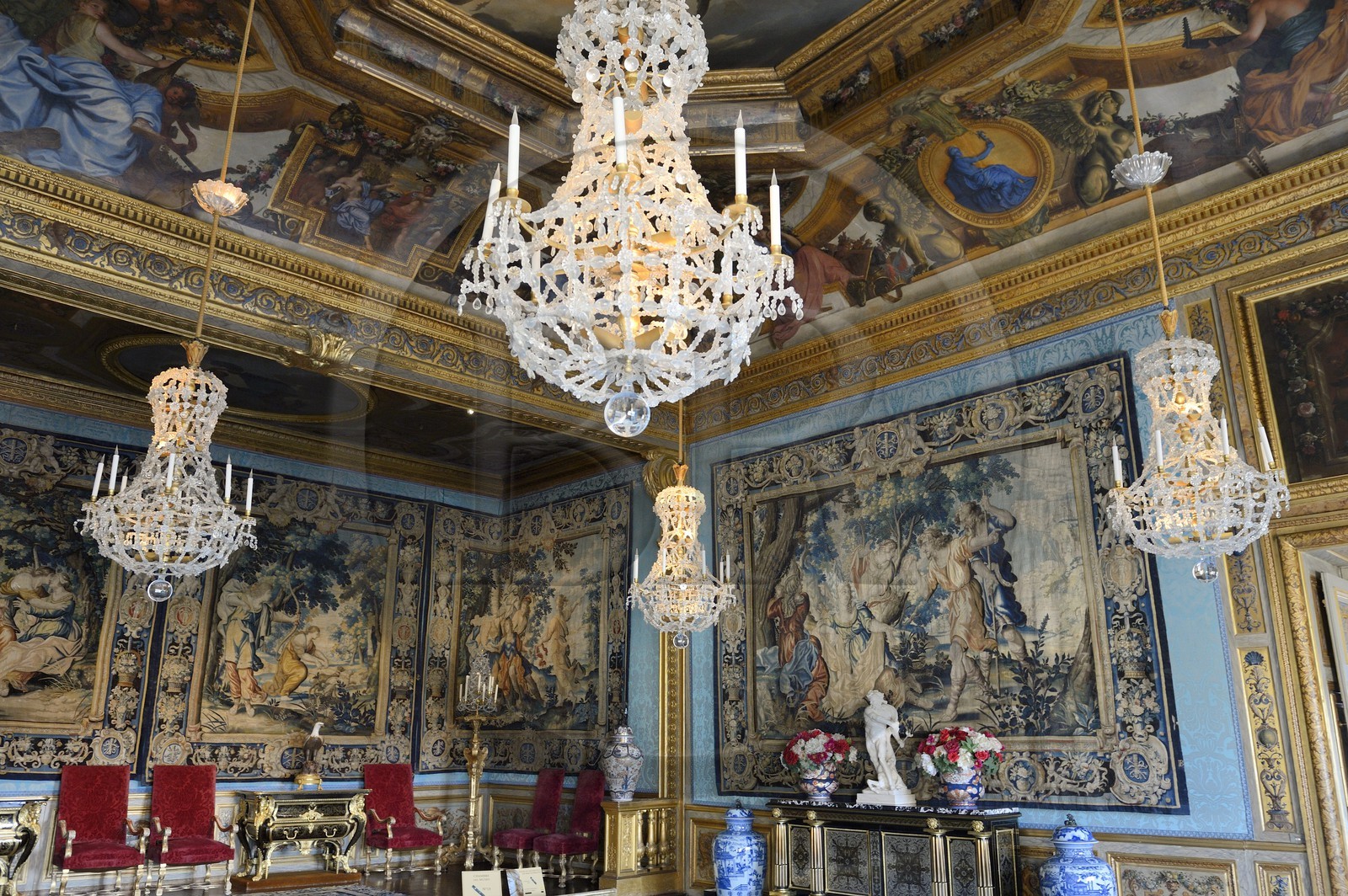 France, Seine-et-Marne (77), Maincy, le château de Vaux-le-Vicomte, la chambre des Muses ou chambre de Fouquet est décorée d'un plafond et d'une voussure de Le Brun