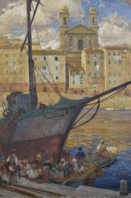 France, Haute-Corse (2B), Bastia, la Citadelle quartier de Terra-Nova, l'ancien palais des gouverneurs génois qui héberge le Musée d'Histoire de Bastia, Le Vieux-Port de Bastia du peintre Leon-Charles Cannicioni