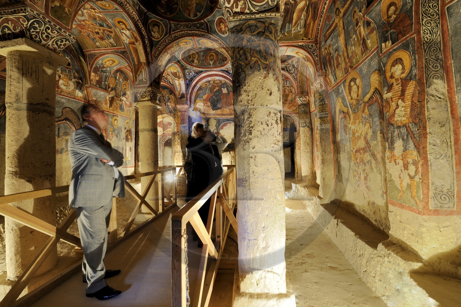 Turquie, Anatolie Centrale, province de Nevsehir, Cappadoce classée Patrimoine Mondial de l'UNESCO, Göreme, le musée en plein air, église  Sombre troglodytique (Karanlik Kilise)