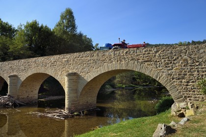 France, Haute-Loire (43), Lavaudieu, labellisé Les Plus Beaux Villages de France, vieux pont sur la Senouire