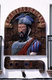 Espagne, Estrémadure, Jarandilla de la Vera, portrait du conquistador Francisco Pizarro