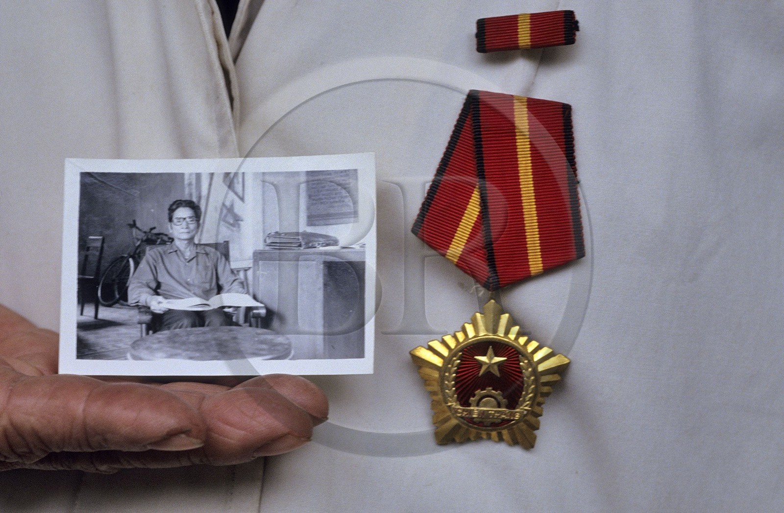 Vietnam, province de Thua Thien Hué, Hué, portrait d'un colonel viet-minh pendant la guerre contre les français et sa décoration