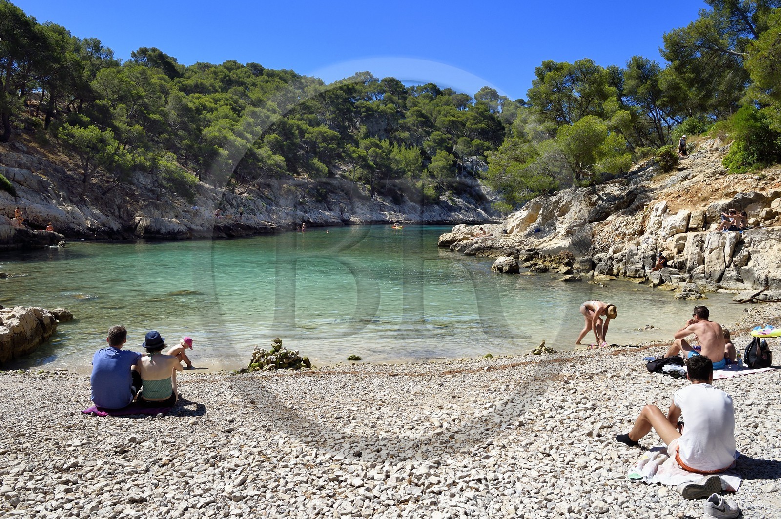 France, Bouches-du-Rhône (13), Marseille, Parc national des Calanques, plage de la Calanque de Port-Pin (demande d'autorisation nécessaire avant publication)