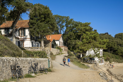 France, Vendée (85), Ile de Noirmoutier, Noirmoutier-en-l'Ile, le Bois de la Chaise, villas en bordure de la plage des Souzeaux