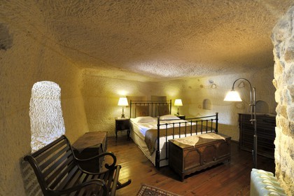 Turquie, Anatolie Centrale, province de Nevsehir, Cappadoce classée Patrimoine Mondial de l'UNESCO, Ürgüp, hôtel de luxe Yunak Evleri dans les anciennes maisons troglodytiques