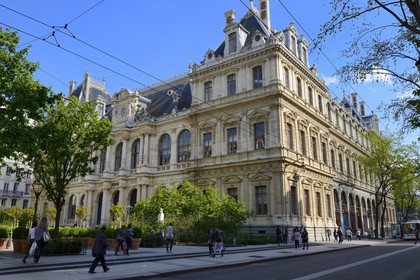 France, Rhône (69), Lyon, site historique classé Patrimoine Mondial de l'UNESCO, la rue de la République et le Palais de la Bourse, Chambre du Commerce et d'Industrie