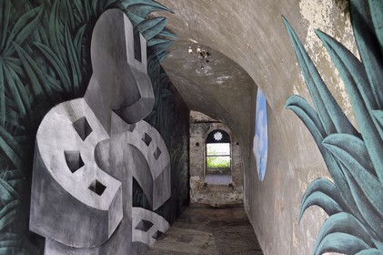 France, Haut-Rhin (68), Neuf-Brisach, Musée d'Art Urbain et de Street Art (MAUSA) hébergé dans une ancienne casemate de la citadelle de Vauban classée Patrimoine Mondial de l'UNESCO, peinture murale de Speedy Graphito