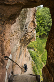 France, Bas-Rhin (67), Parc naturel régional des Vosges du Nord, Obersteinbach, foret domaniale de Steinbach, ruines du chateau de Lutzelhardt