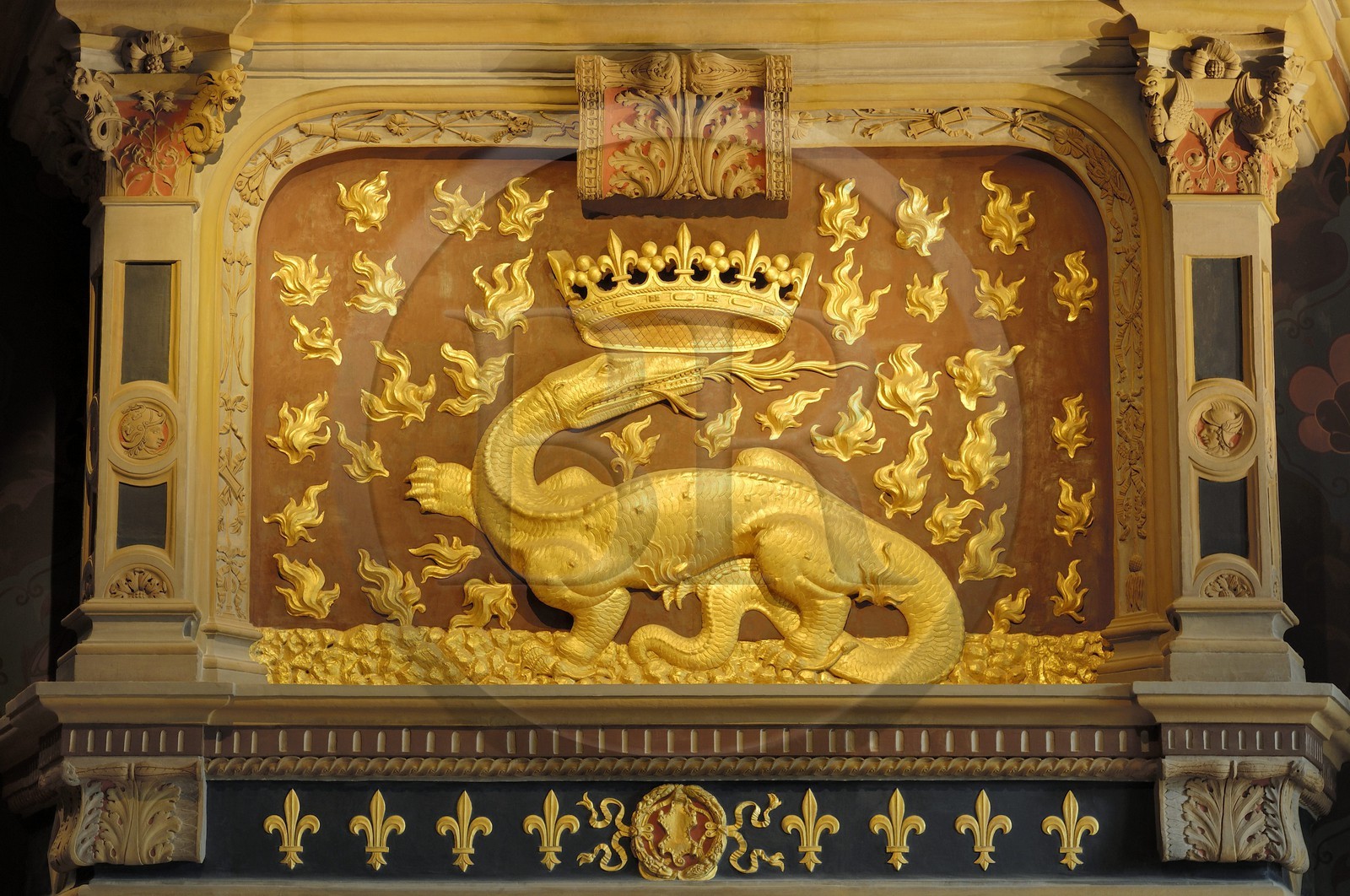 France, Loir-et-Cher (41), vallée de la Loire classée au Patrimoine Mondial de l'UNESCO, château de Blois, la Salamandre de François 1er