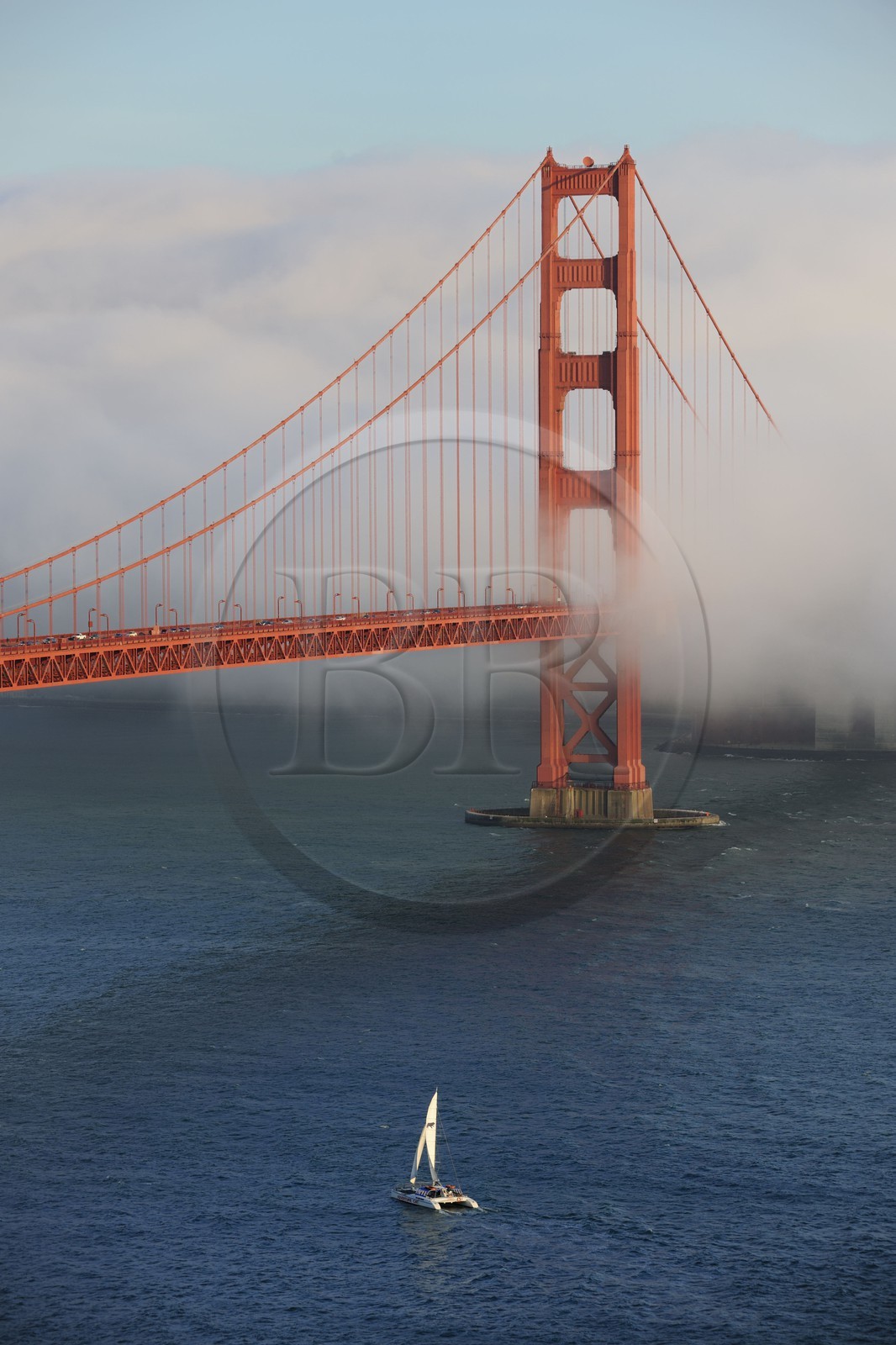 Etats-Unis, Californie, San Francisco, le pont du Golden Gate Bridge émergeant de la brume
