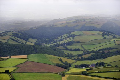 Royaume-Uni, Angleterre, Somerset, champs et foret dans la région de Wiveliscombe (vue aérienne)
