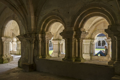 France, Côte-d'Or (21), Marmagne, l'abbaye cistercienne de Fontenay classée au Patrimoine Mondial de l'UNESCO, la salle capitulaire qui s'ouvre sur la galerie est du cloître