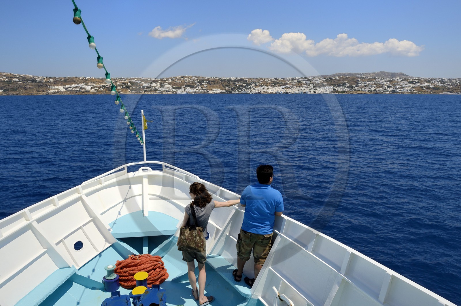 Grèce, Les Cyclades, mer Égée, île de Mykonos, arrivée à Chora (Mykonos town)