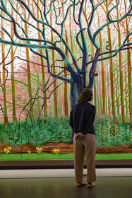 France, Paris (75), Bois de Boulogne, la fondation Louis Vuitton de l'architecte Frank Gehry, exposition David Hockney 25, Bigger Trees near Water or ou Peinture sur le Motif pour le Nouvel Age Post-Photographique (2007), huile sur 50 toiles (detail)