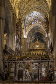 Espagne, Andalousie, Séville, la cathédrale, classé Patrimoine Mondial de l'UNESCO, le chœur arrière (trascoro) baroque réalisé au début du XVIIème siècle