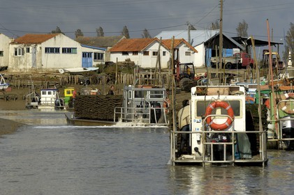 France, Charente-Maritime (17), Ile d'Oléron, le chenal d'Ors, chaland à huîtres dans le port ostréicole