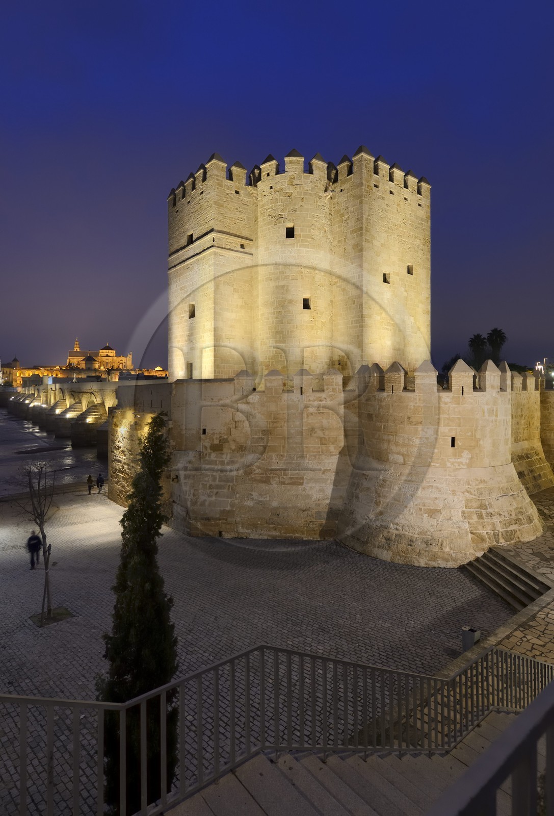 Espagne, Andalousie, Cordoue, centre historique classé Patrimoine Mondial de l'UNESCO, la Tour de la Calahorra, le pont romain sur le Guadalquivir du Ier siècle avant JC et la mosquée cathédrale en arrière plan