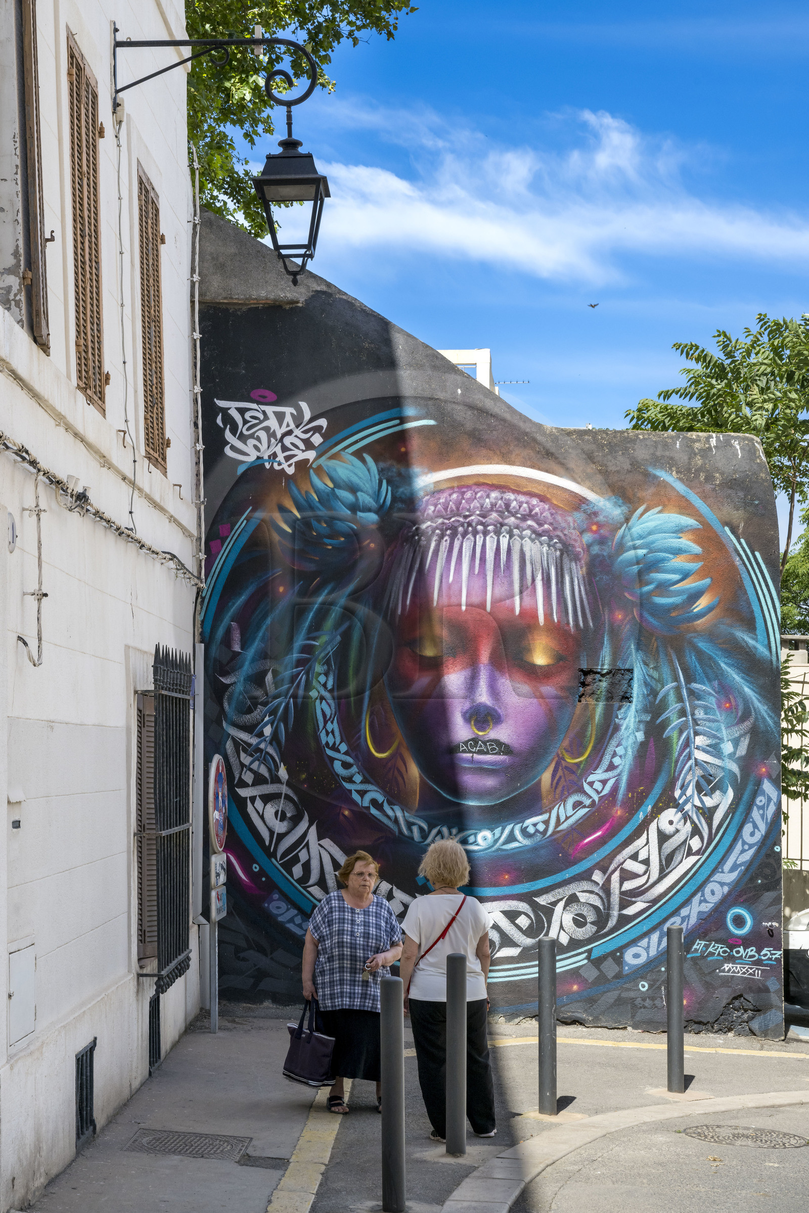 France, Bouches-du-Rhône (13), Marseille, quartier du Panier, peinture murale des street artists Tetal and Nitram Joke rue de la Charité