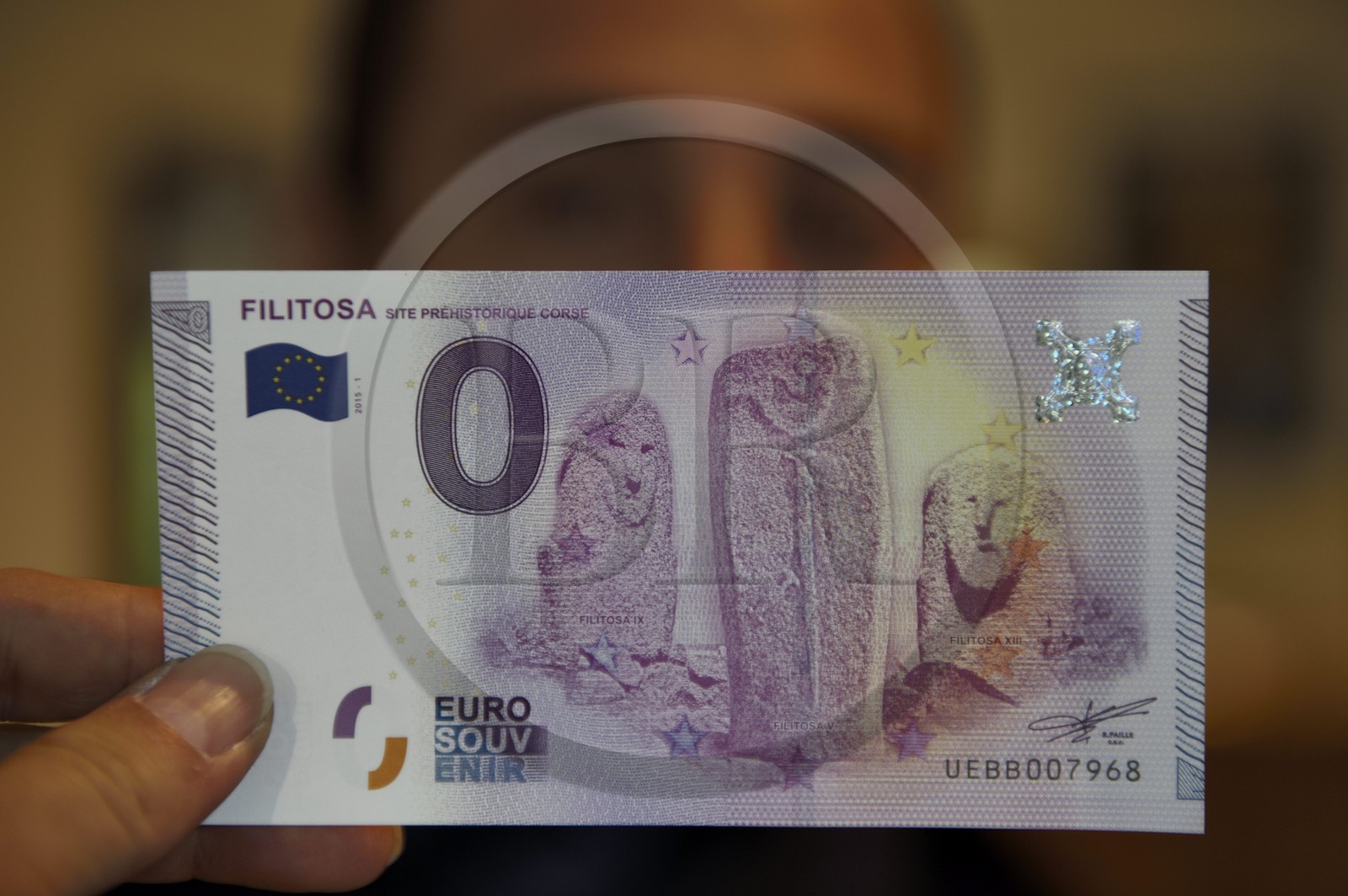 France, Corse-du-Sud (2A), site préhistorique de Filitosa, billet émis par la banque de France à l'effigie de Filitosa