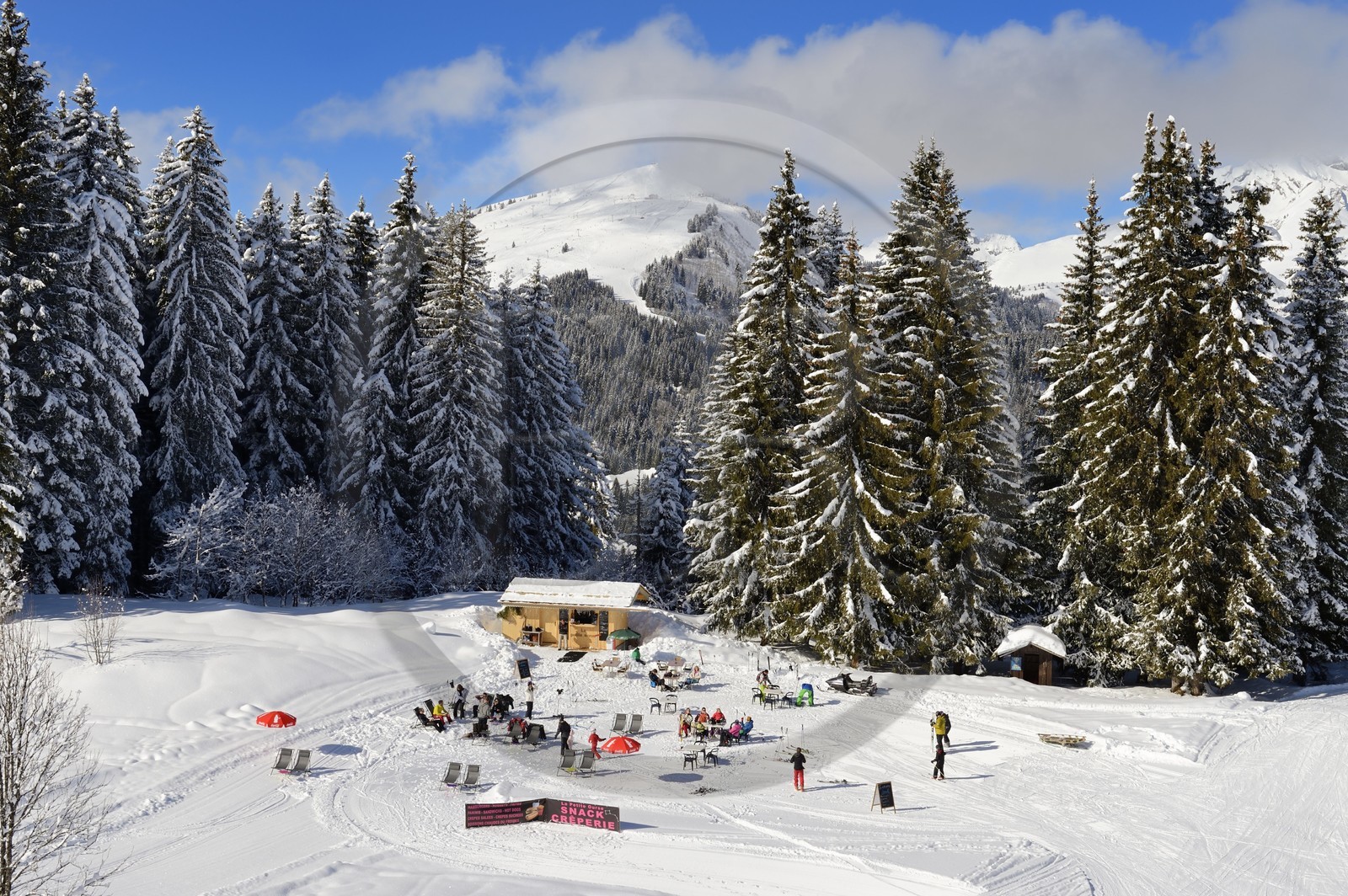 France, Haute-Savoie (74), Morzine, la vallée d'Aulps, massif du Chablais, domaine skiable des Portes du Soleil, vue sur le Roc d'Enfer (2243m) depuis le Pléney (1554m)