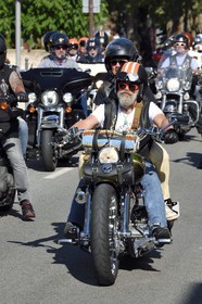 France, Var (83), Presqu'Ile de Saint-Tropez, Cogolin, défilé de Harley pour l'Eurofestival, plus gros rassemblement de Harley-Davidson d'Europe