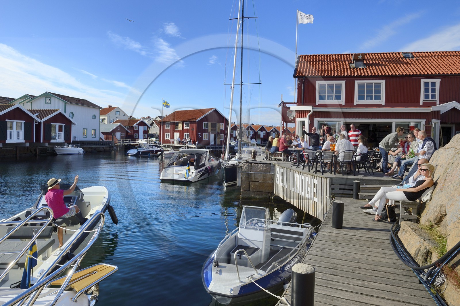 Suède, Västra Götaland, Smögen, le quai de l'hotel-restaurant Sea Lodge