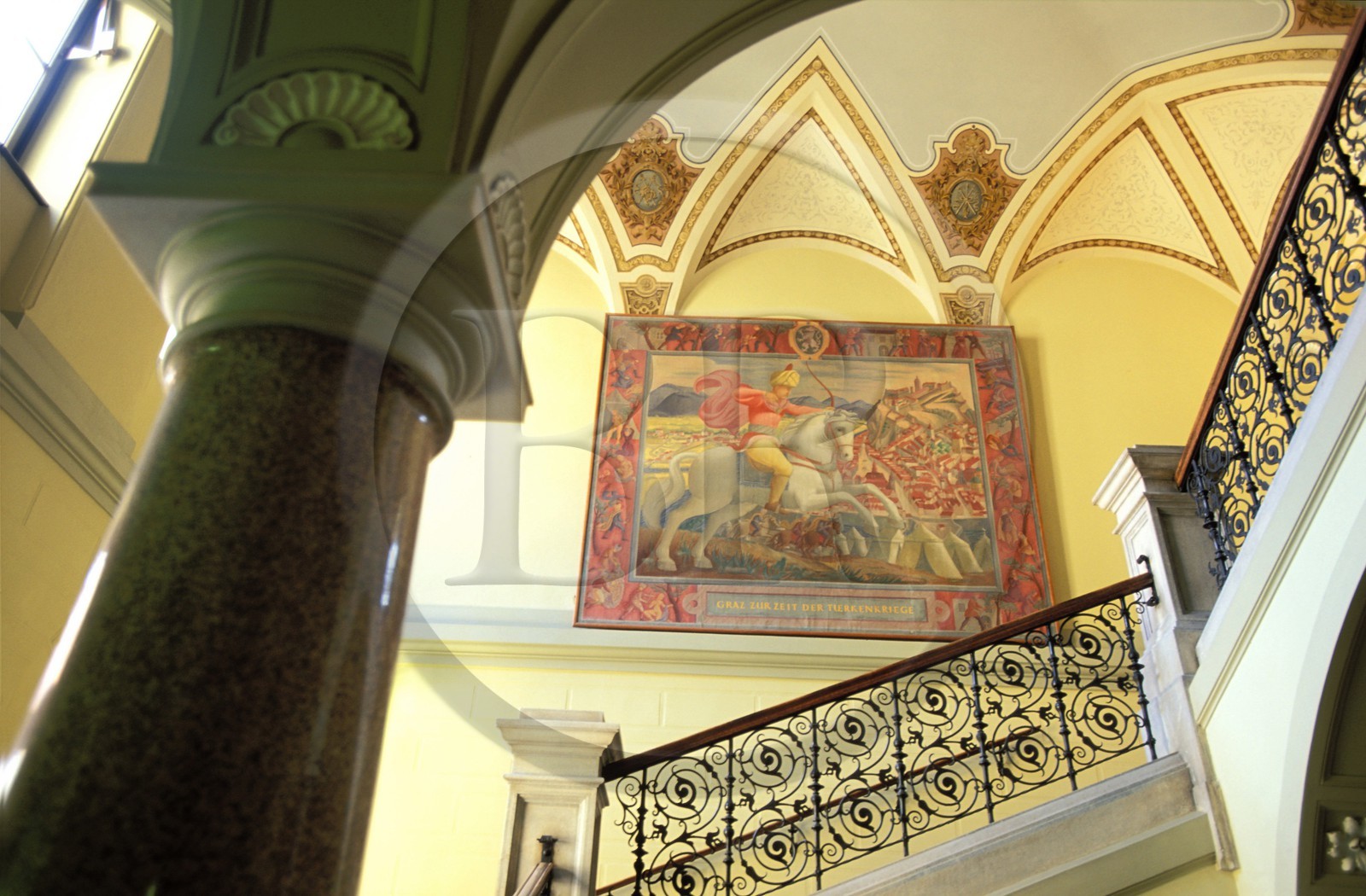 Autriche, Styrie, Graz, centre historique classé Patrimoine Mondial de l'UNESCO, Hôtel de ville, grand escalier intérieur