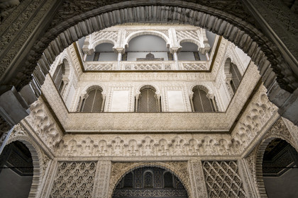 Espagne, Andalousie, Séville, Alcazar de Séville (Reales Alcazares de Sevilla), classé Patrimoine Mondial de l'UNESCO, Palais mudéjar ou de Pierre Ier, la Cour des Poupées (patio de las Munecas)