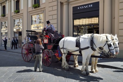 Italie, Toscane, Florence, centre historique classé Patrimoine Mondial de l'UNESCO, calèche sur la piazza della repubblica
