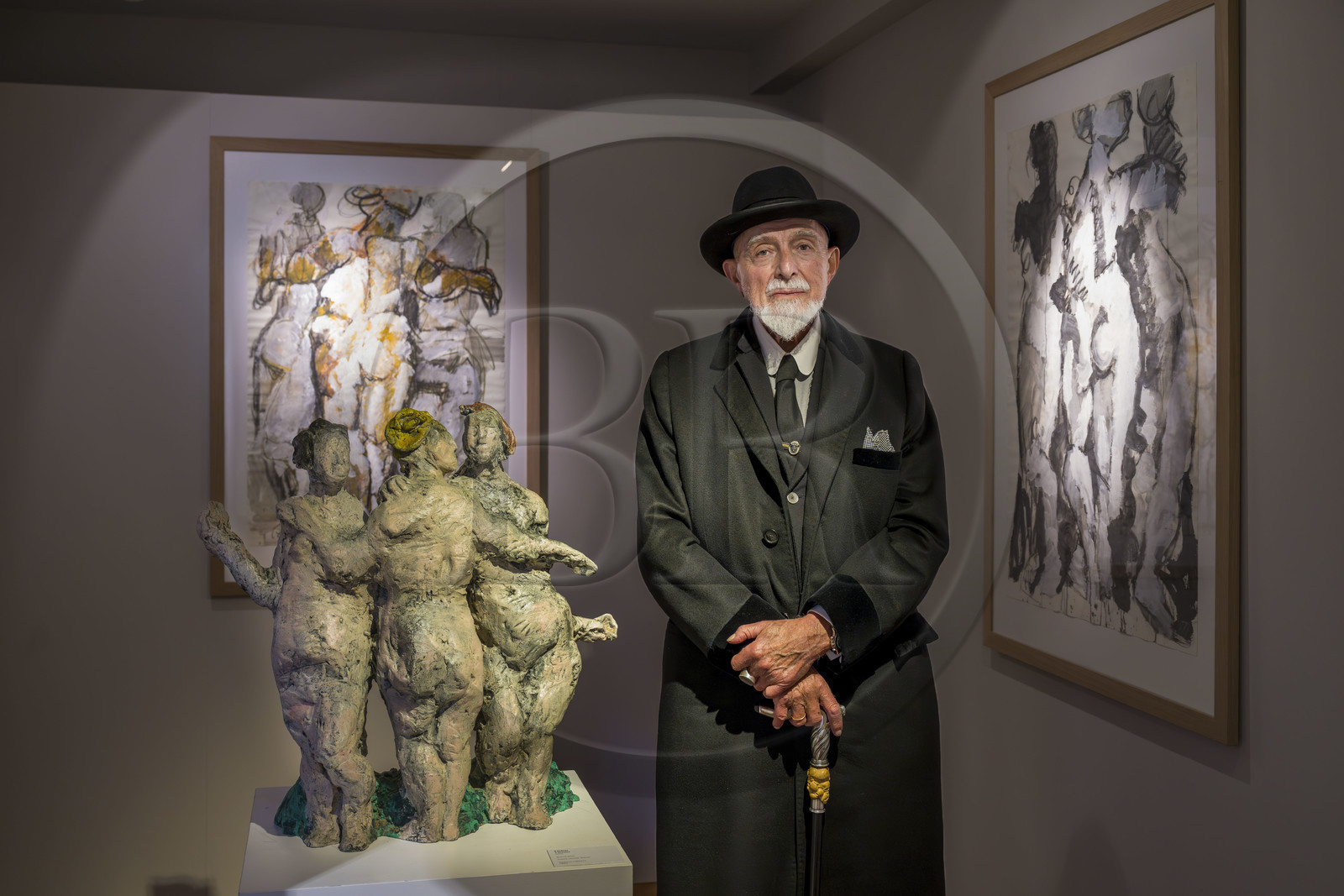 France, Paris (75), Musée Maillol, le peintre et sculpteur allemand Markus Lüpertz lors de son exposition en dialogue avec l'oeuvre d'Aristide Maillol, Les 3 Grâces (3 Grazien) 2000, bronze peint