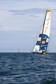 France, Vendée (85), Les-Sables-d'Olonne, le skipper Manuel Cousin en entrainement sur son voilier monocoque de 60 pieds IMOCA Coup de Pouce