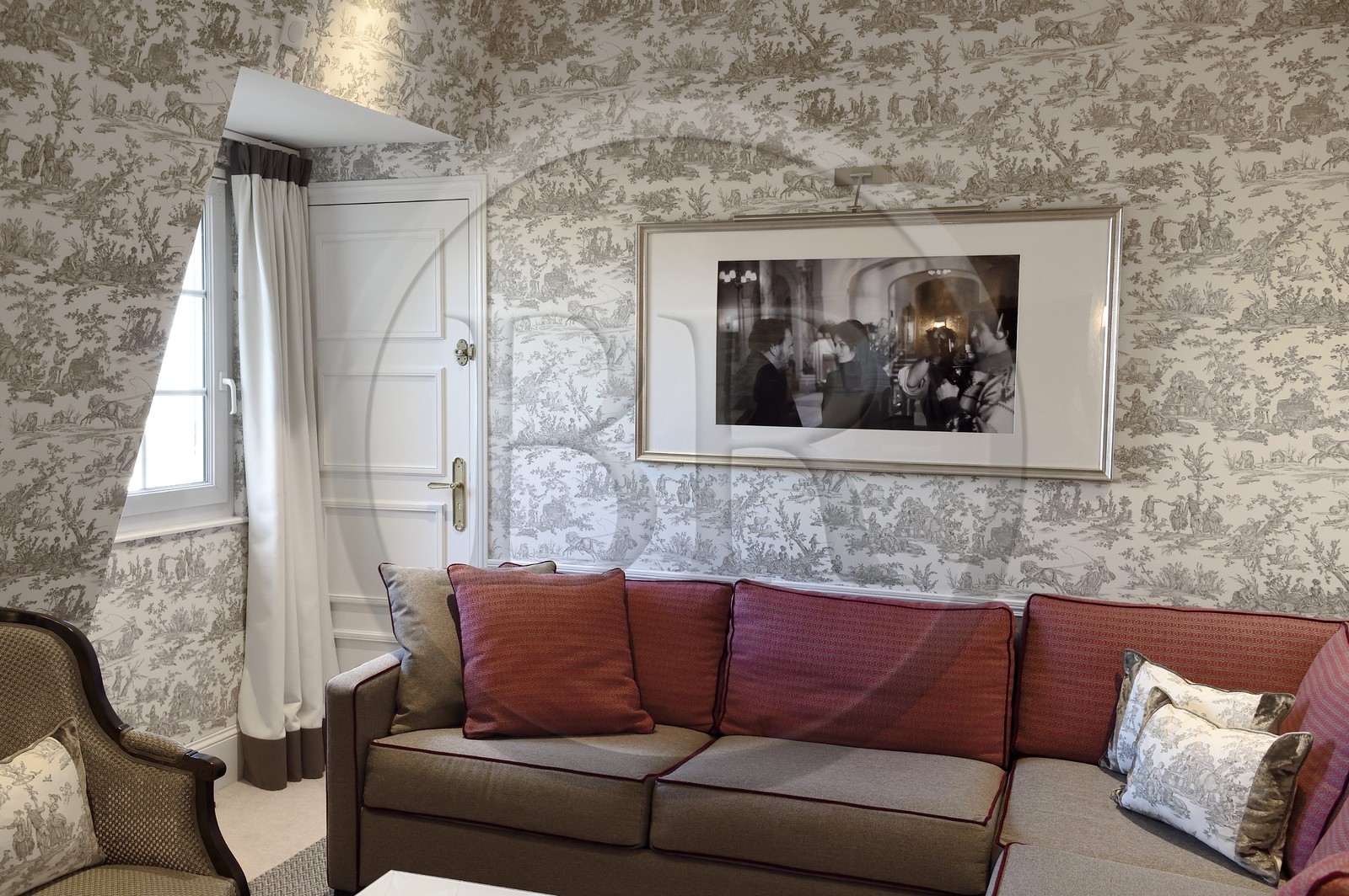 France, Calvados (14), Pays d'Auge, Deauville, l'Hotel Normandy Barriere, la Suite Un Homme Une Femme en hommage au film et à son réalisateur Claude Lelouch, décorée de toile de Jouy