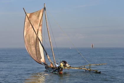 Sri Lanka, Province de l'Ouest, Negombo, peche traditionnelle sur des catamarans