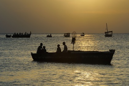 Tanzanie, archipel de Zanzibar, île de Unguja (Zanzibar), ville de Zanzibar, quartier Stone Town, classé Patrimoine Mondial de l' UNESCO, pêcheurs devant la plage