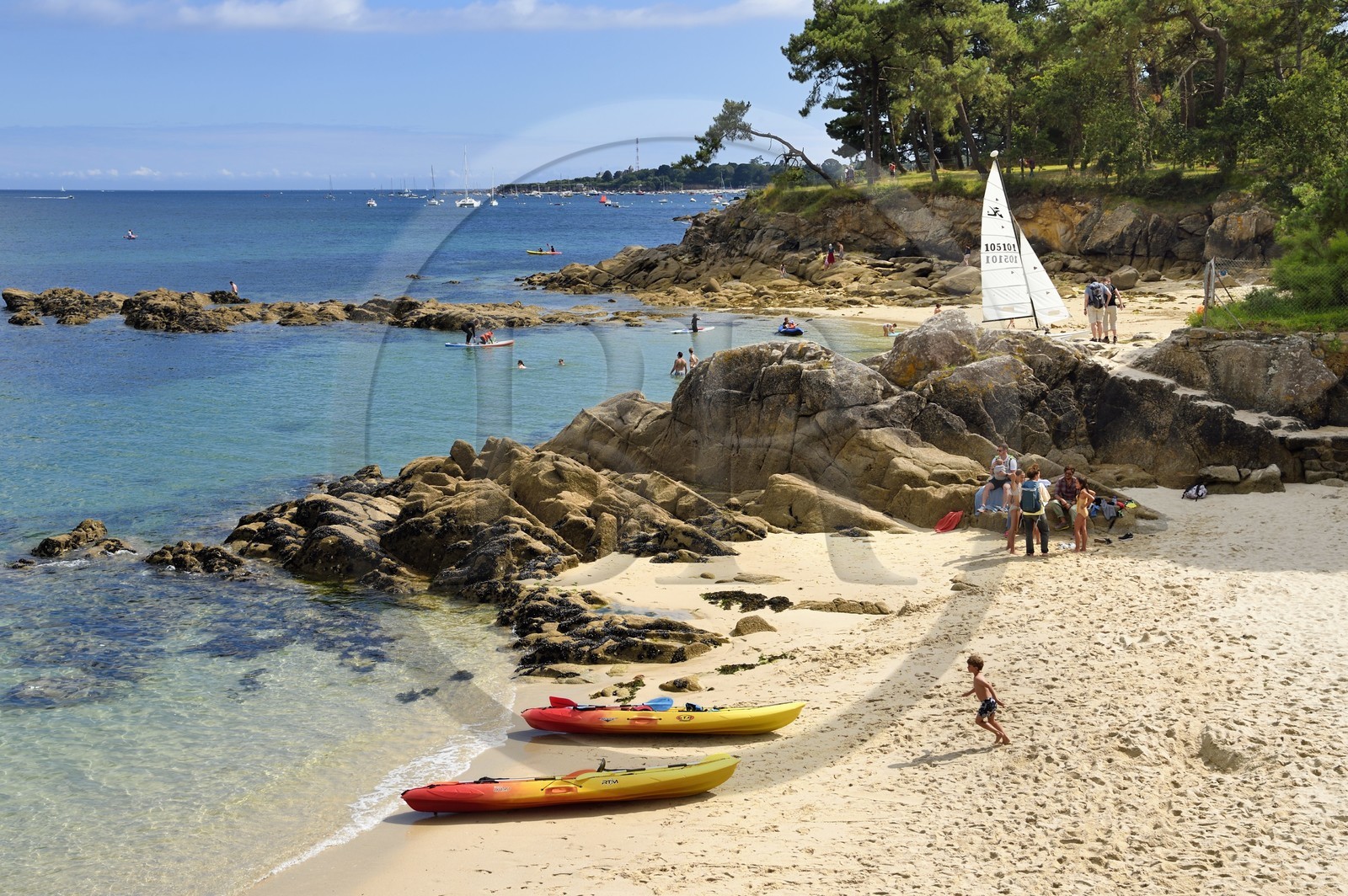 France,  Finistère (29), Fouesnant, le littoral entre le Cap Coz et la Pointe de Beg Meil,  plage de Bot-Conan que longe le sentier cotier