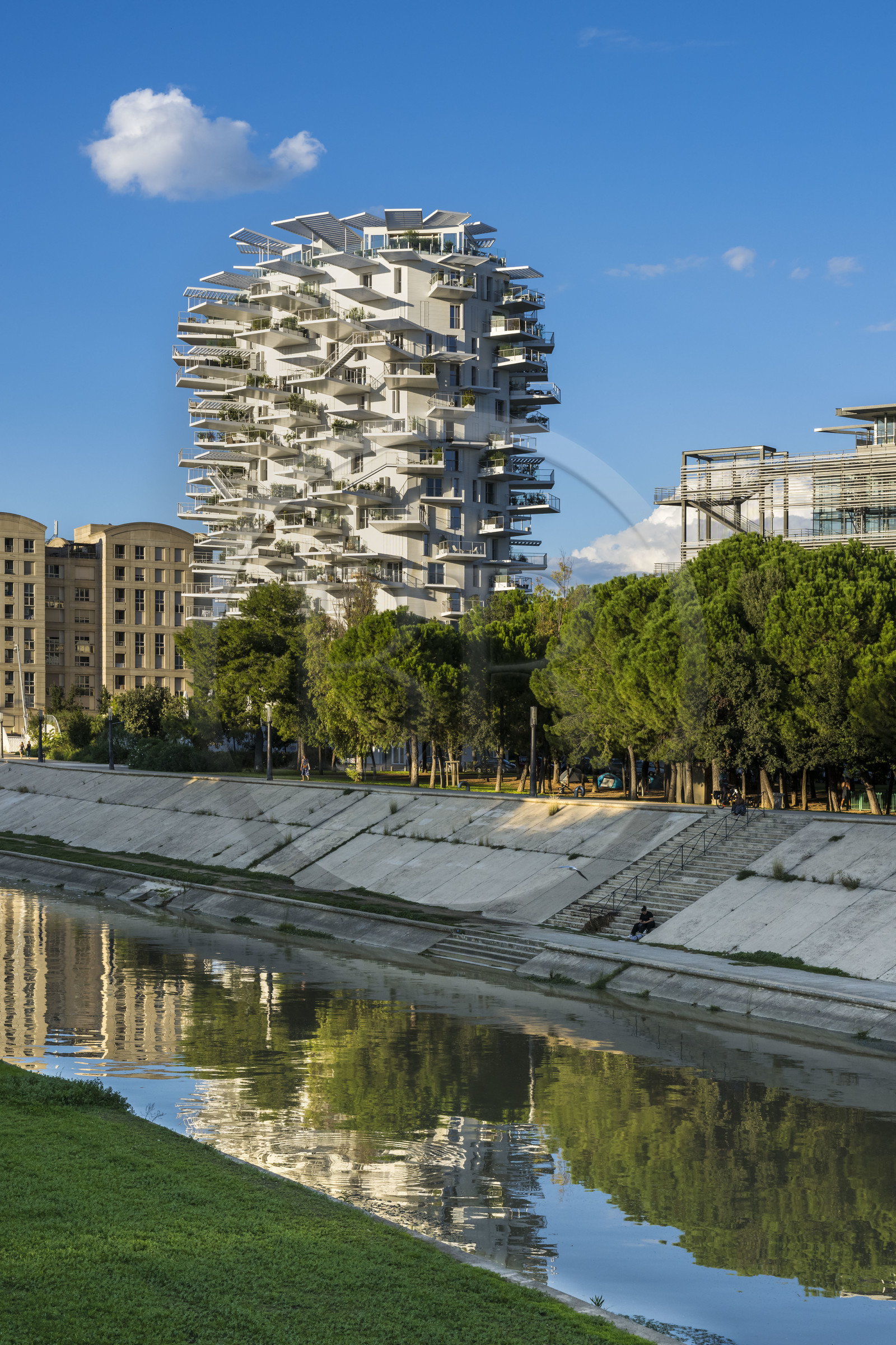France, Hérault (34), Montpellier, quartier Richter, les rives du Lez, l'immeuble L'Arbre Blanc, réalisé par l'architecte japonais Sou Foujimoto avec les architectes français Nicolas Laisné et Manal Rachdi