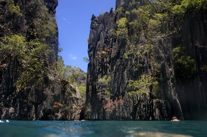 Philippines, Calamian Islands dans le nord de Palawan, Coron Island Natural Biotic Area, lagon et falaises de calcaire du Permien d'origine jurassique