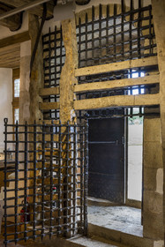 France, Côtes d'Armor (22), Ploezal, chateau de la Roche-Jagu construit au XVème siècle, porte d'entrée double