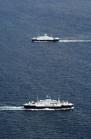 Norvège, Rogaland, ferry pour Stavanger (vue aérienne)
