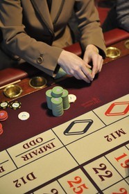 France, Calvados (14), Pays d'Auge, Deauville, le Casino, table de Roulette anglaise