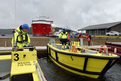 Norvège, comté d'Ostfold, Halden, navire cablier Nexans Aurora