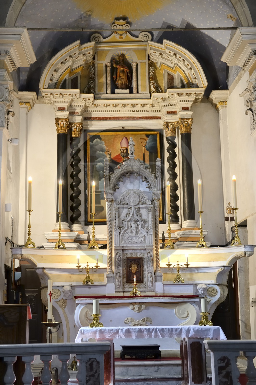 France, Haute-Corse (2B), région de la Casinca en Castagniccia, village peché de Vescovato, l’église baroque Saint-Martin (San Martinu)