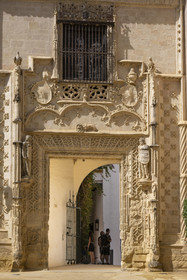 Espagne, Andalousie, Séville, Alcazar de Séville (Reales Alcazares de Sevilla), classé Patrimoine Mondial de l'UNESCO, porte du Palacio de los Duques de Arcos